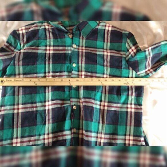 Teal Plaid Button up Long Sleeve Flannel Shirt size M - Picture 2 of 7